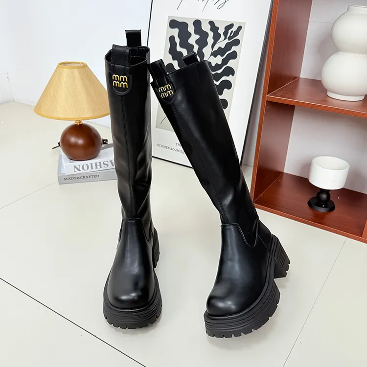 骑士靴女新款2025秋冬高个子厚底长筒靴不过膝显瘦平口高筒长靴子