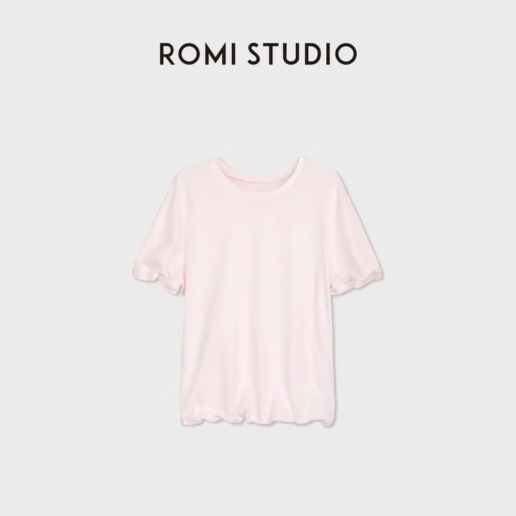 ROMI STUDIO“扭扭系列”砂洗加软宽松卷边铝丝短袖RWCSSG7364