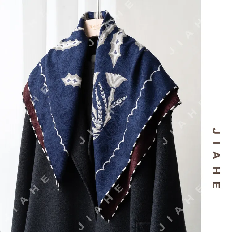 加禾【苏格兰蓟花】丝毛玫瑰提花底纹围巾丝巾方巾85*85