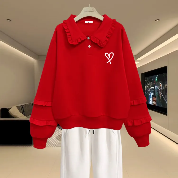 娃娃领卫衣女2026春秋新款宽松韩版套头不加绒短款设计感外穿上衣