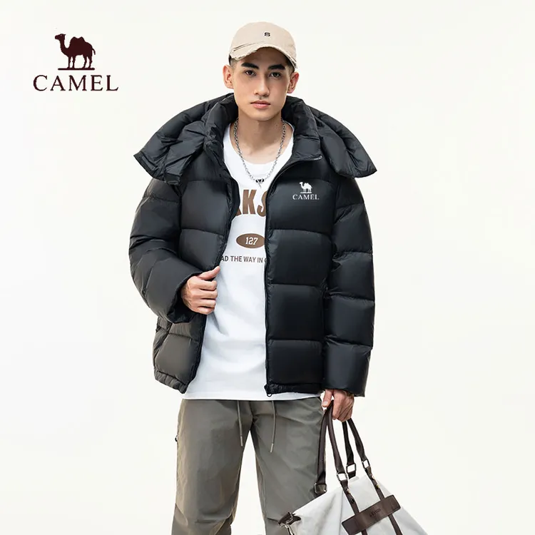 骆驼日记小太阳连帽可拆卸羽绒服加厚防风保暖面包男女情侣款防寒