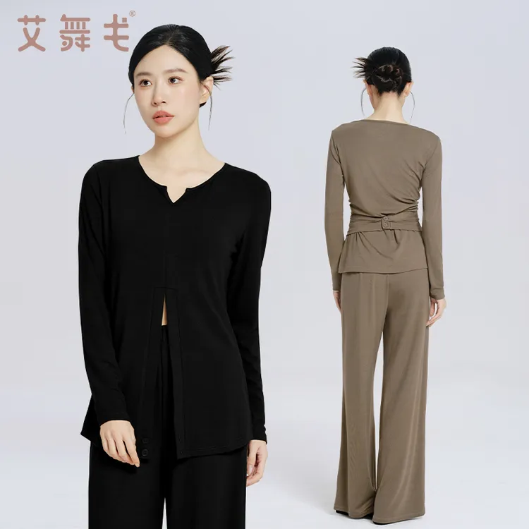 艾舞戈现代舞练功服女新款交叉系扣设计上衣感舞蹈服宽松舞蹈裤子