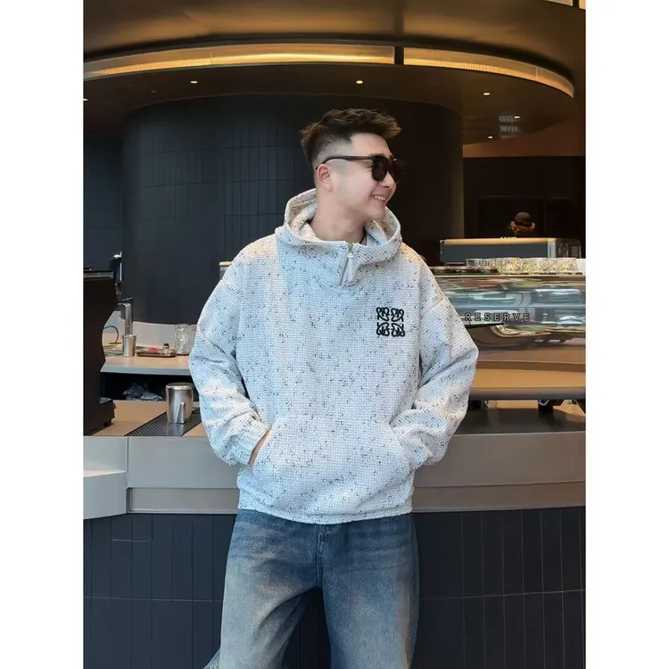 YULE语乐 99779重工编织刺绣连帽卫衣冬季加绒加厚休闲帽衫卫衣