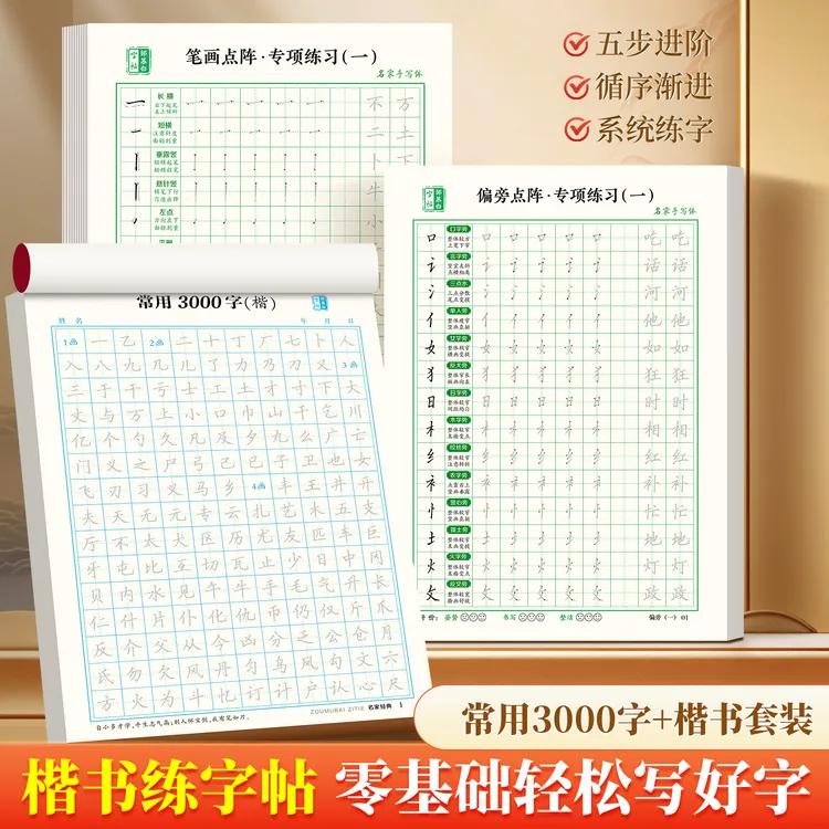 【常用3000字】初学者硬笔楷书入门字帖学生成人练字帖笔画偏旁结构