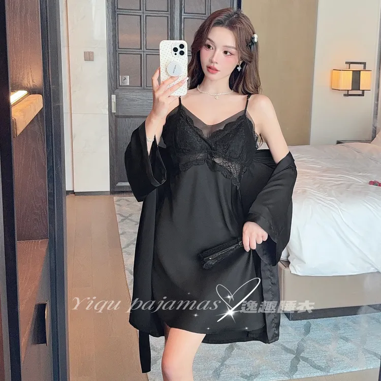 【婀诺多姿】夏季轻奢带胸垫纯欲法式美背修身显瘦气质百搭吊带睡衣