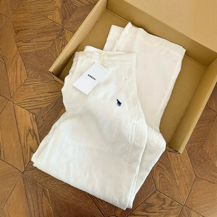 小马标刺绣白色裤子女款2025新款春秋高级感阔腿西装休闲长裤A011