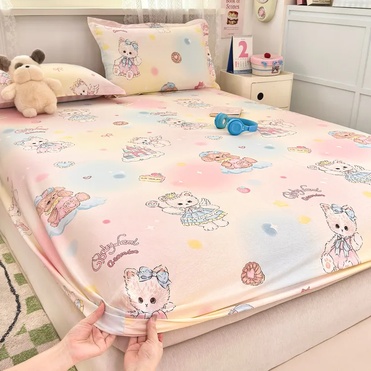 全棉床笠单件新款学生宿舍可爱风卡通纯棉床垫保护罩防滑全包床单