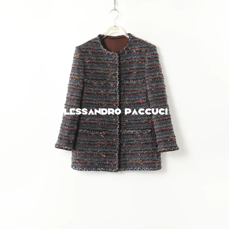 AP洛哥44162WX【黑标系列/浮世绘】法国进口绵羊毛圆领复古小香外套