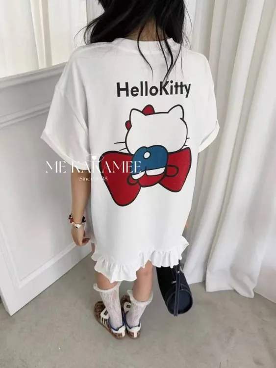 微胖大码KT显瘦垫肩花边短袖