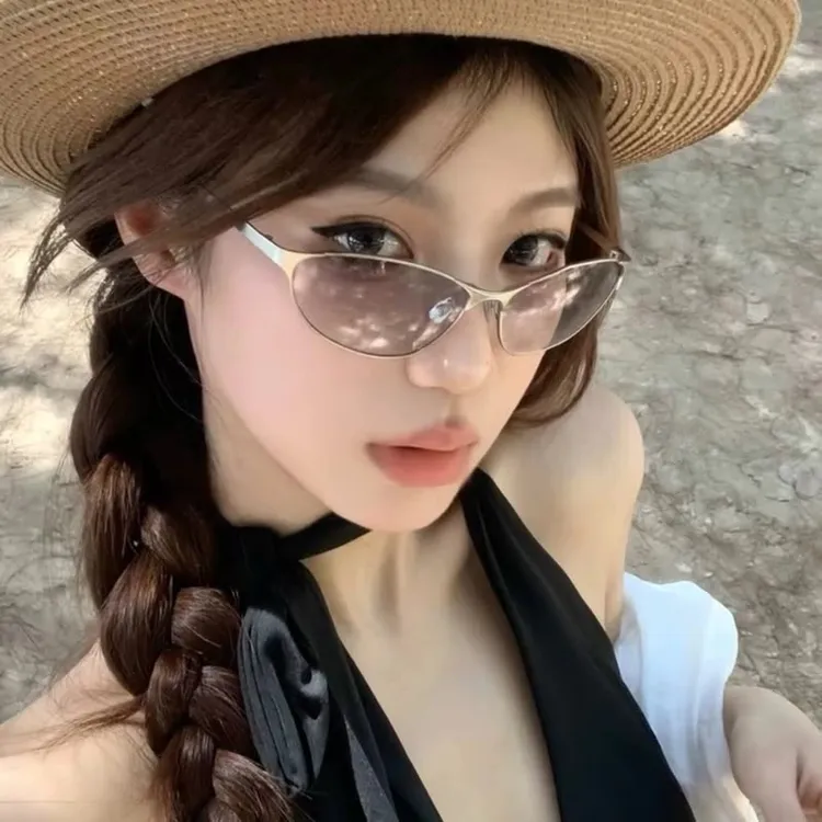 复古金属边框y2k辣妹风猫眼墨镜女款高级感防紫外线防晒太阳眼镜