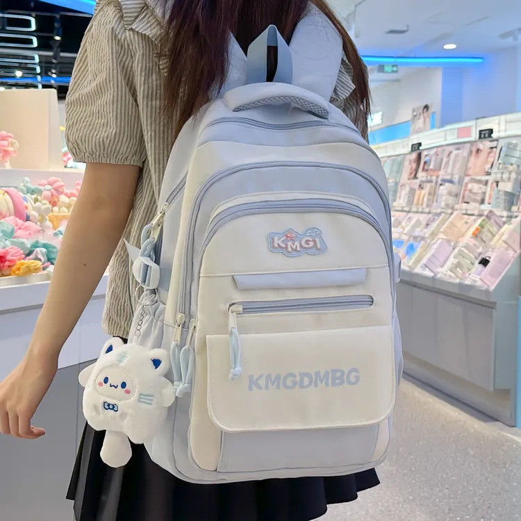 蓝色系书包女初中生大容量双肩包上课出游学院ins百搭小学生背包