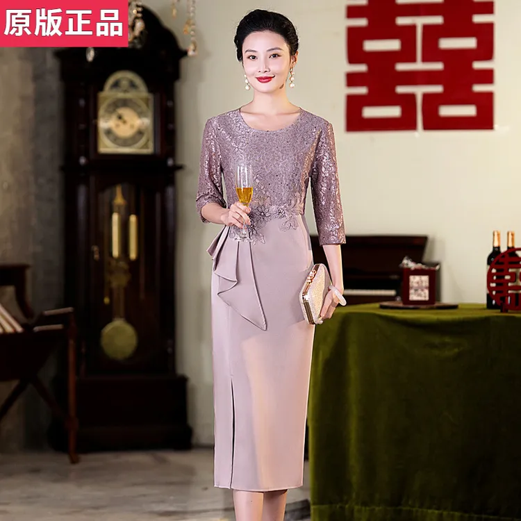 喜婆婆婚宴敬酒晚礼服2025年春夏新款妈妈旗袍亮片连衣裙优雅气质