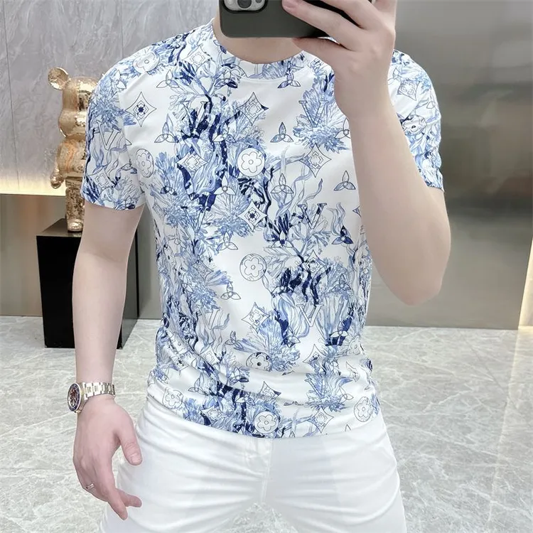 2025新款冰丝网红时尚欧版轻奢定位花时尚圆领百搭短袖1155