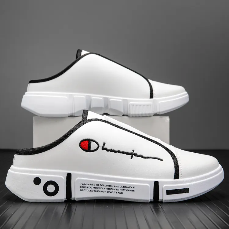 莆田男鞋半拖男鞋新款夏季一脚蹬小白鞋男厚底透气运动增高平板鞋