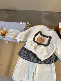 女童灰色卡通一体绒卫衣休闲裤套装（YX-269271-冬A）汉服