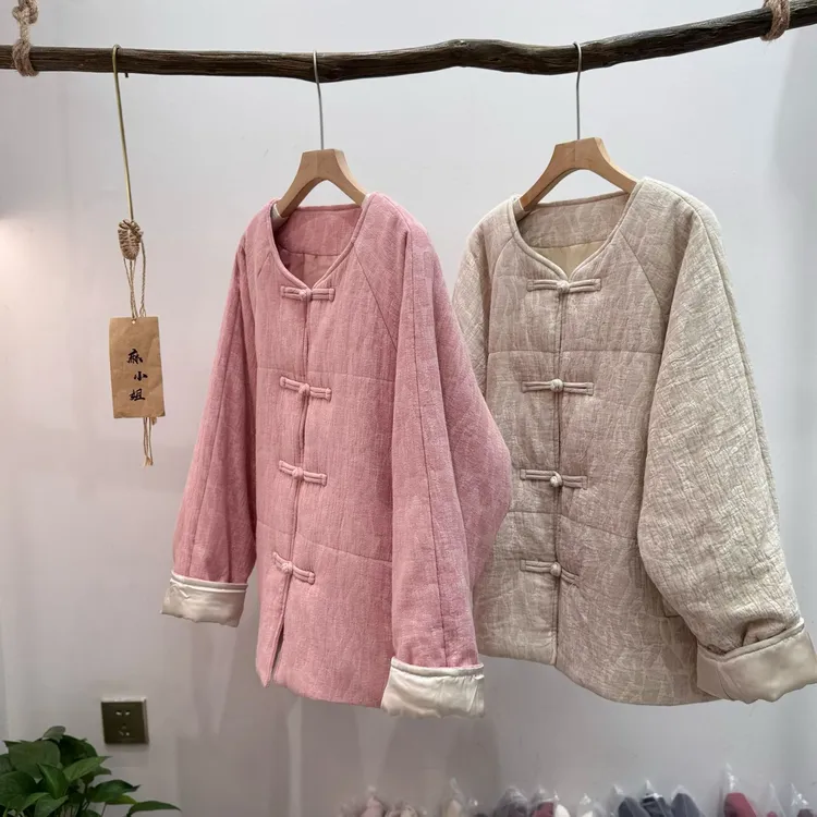 麻小姐100%汉麻新中式复古盘扣加厚冬季对襟双女士棉衣外套