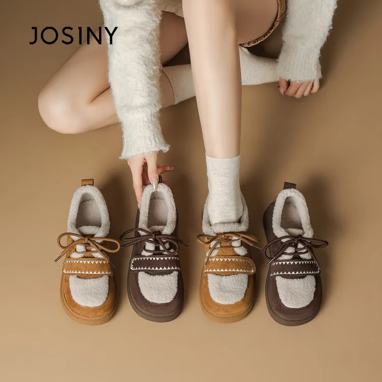 卓诗尼厚底保暖棉鞋女2025新款冬魔术贴毛毛鞋可爱加绒平底勃肯鞋