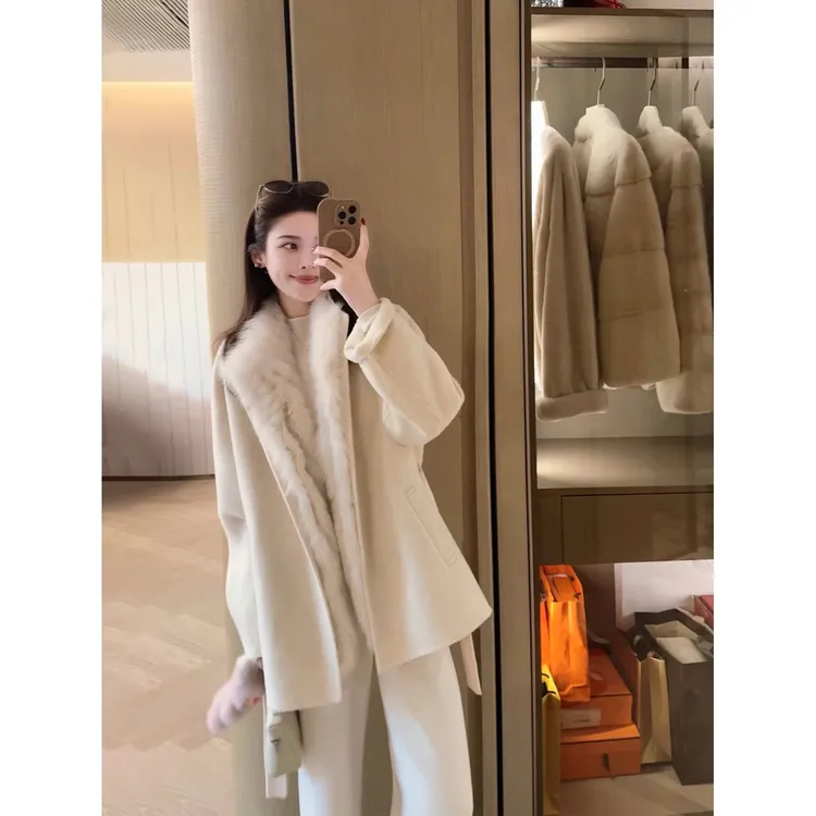 YUYU WANG【曼斯】2025年冬季新款一衣四穿双面毛呢外套气质大衣
