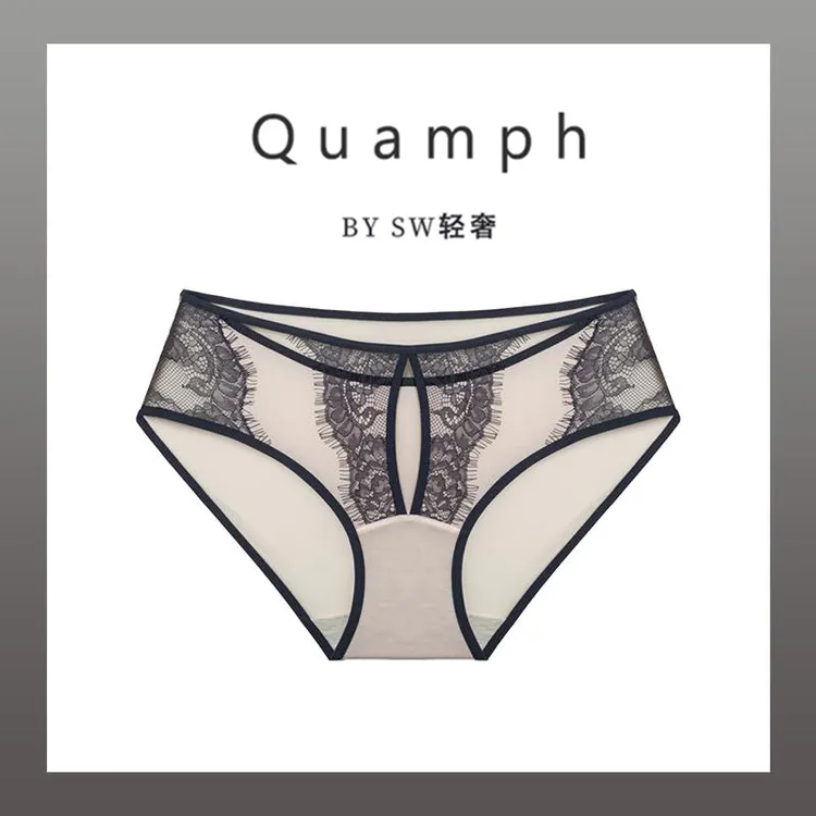 趣安芬法式刺绣蕾丝内裤女性感纯棉档抗菌中腰包臀三角裤大码