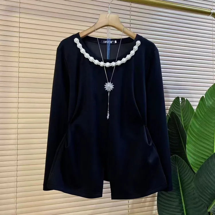 P胖mm欧货时尚新款重工设计收腰复古显瘦女人衫