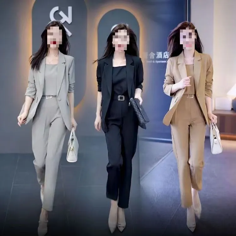2025春秋季新款修身时尚气质轻奢休闲西装三件套职业西服套装女