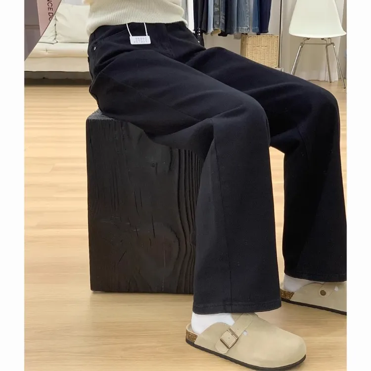 自留款推荐~黑色直筒牛仔裤女2025新款高腰小个子窄版阔腿拖地裤