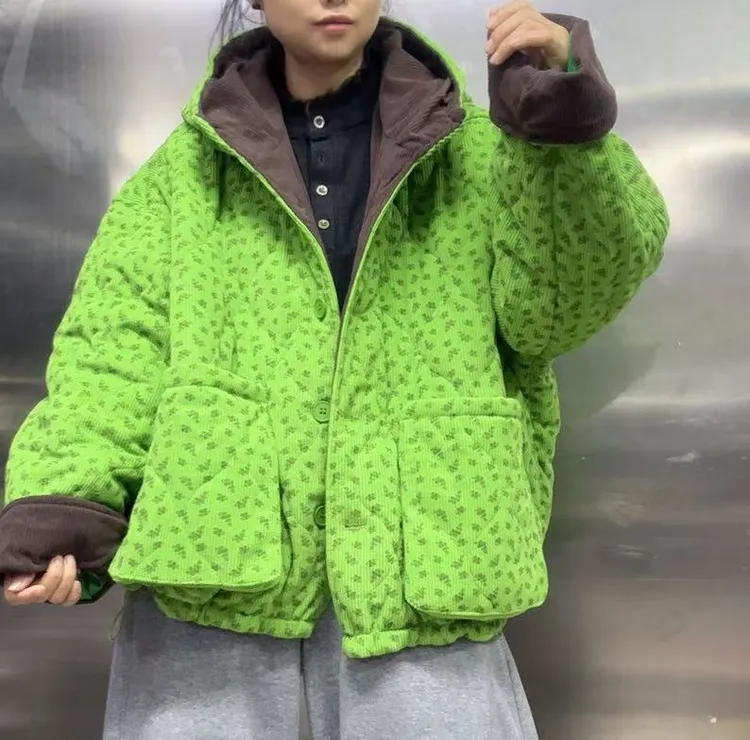 连帽碎花大口袋加棉加厚外套148561