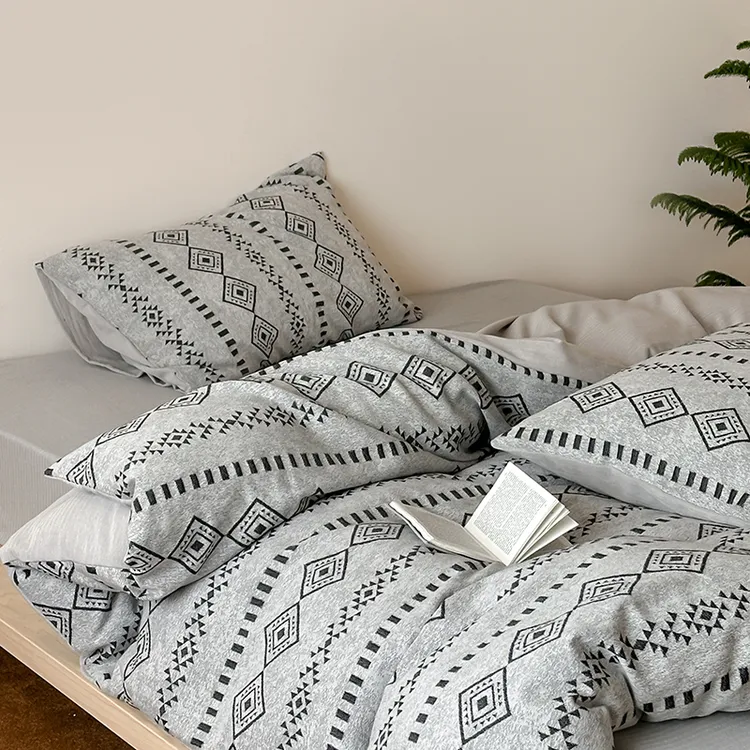 夏日星河丨裸睡舒适全棉四件套个性色织提花水洗纯棉被套床单现代