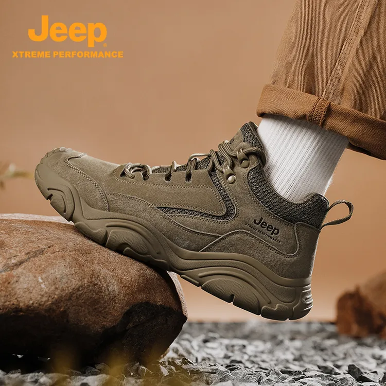 Jeep吉普男士工装鞋2025冬季新款真皮户外休闲运动登山耐磨马丁靴