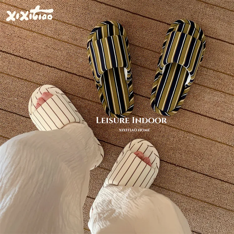 细细条 百搭2025新款吸汗透气棉麻拖鞋软底四季通用女居家地板鞋