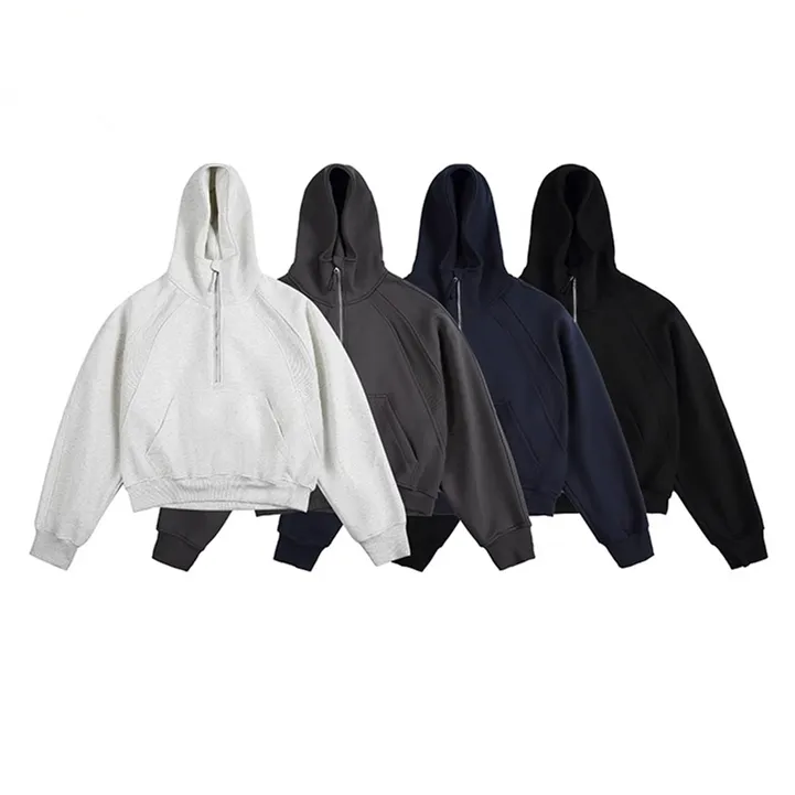 clean fit版型春秋季新品重磅连帽套头半拉链卫衣外套男女情侣款
