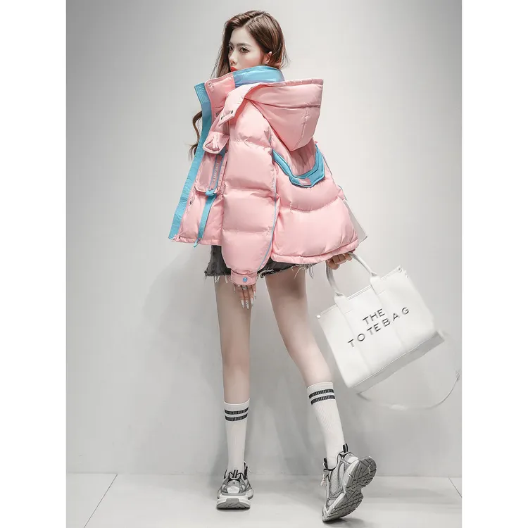 羽绒服女短款2025冬季新款潮牌设计感小个子洋气撞色保暖羽绒外套