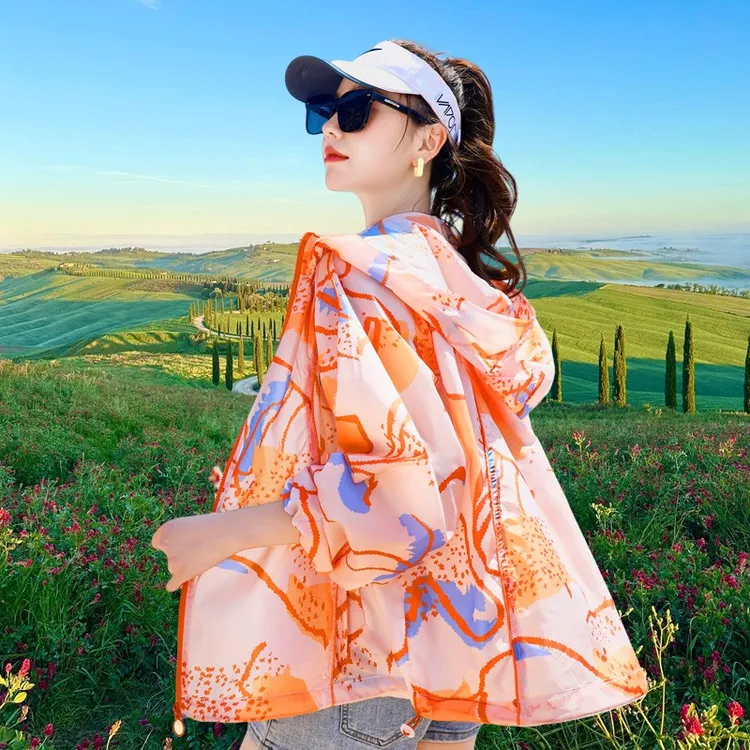 防晒衣女夏季2025新款时尚印花轻薄款透气防晒开衫罩衫防晒服外套