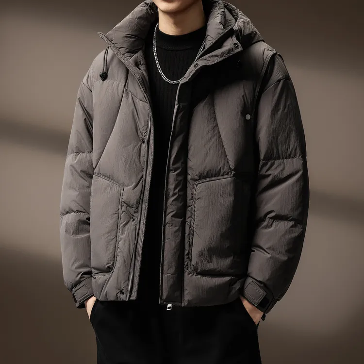 高端蓬松轻盈高充90白鸭绒羽绒服男士冬季保暖御寒面包服连帽外套