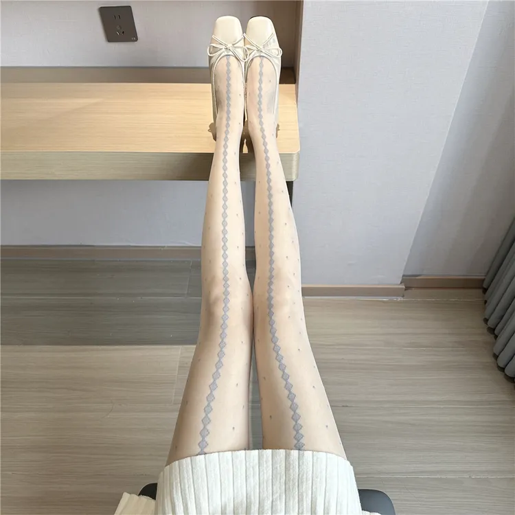 时尚蕾丝提花裤袜薄款春夏季辣妹风美腿白色打底裤高腰波点黑丝袜