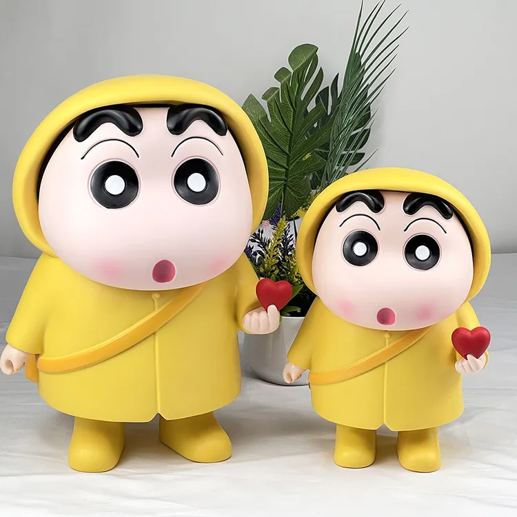 潮玩大号雨衣比心野原新之助动漫生日礼物蜡笔小新手办搪胶摆件