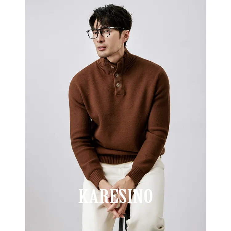 KARESINO冬季保暖重磅加厚高领毛衣男款高级感百搭立领针织羊毛衫