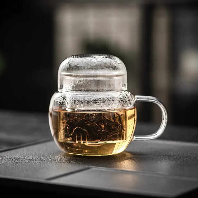 圆墩墩壶小团子茶水分离三件杯耐热玻璃杯花茶杯透明办公杯茶壶