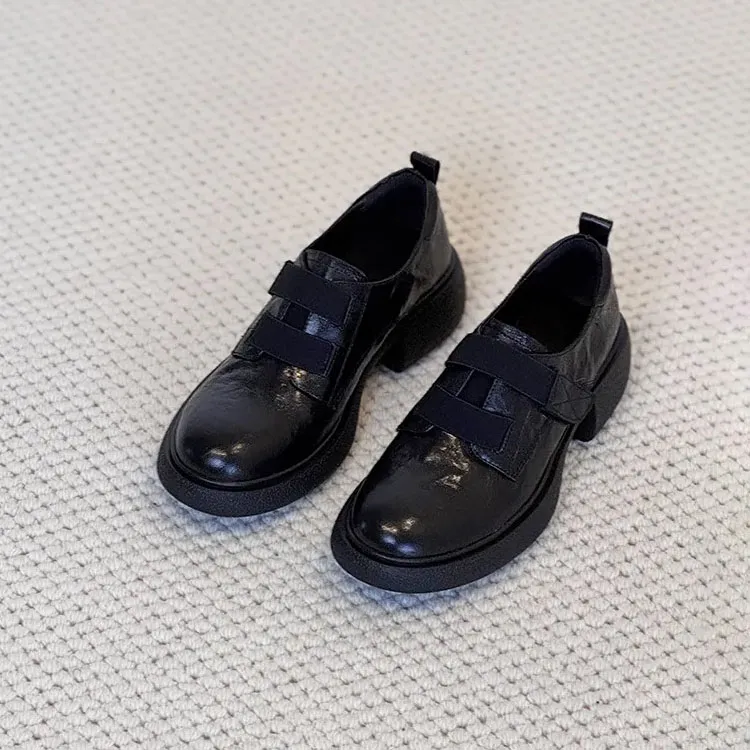 羊皮版~厚底乐福鞋女英伦风一脚蹬黑色jk小皮鞋通勤百搭粗跟单鞋