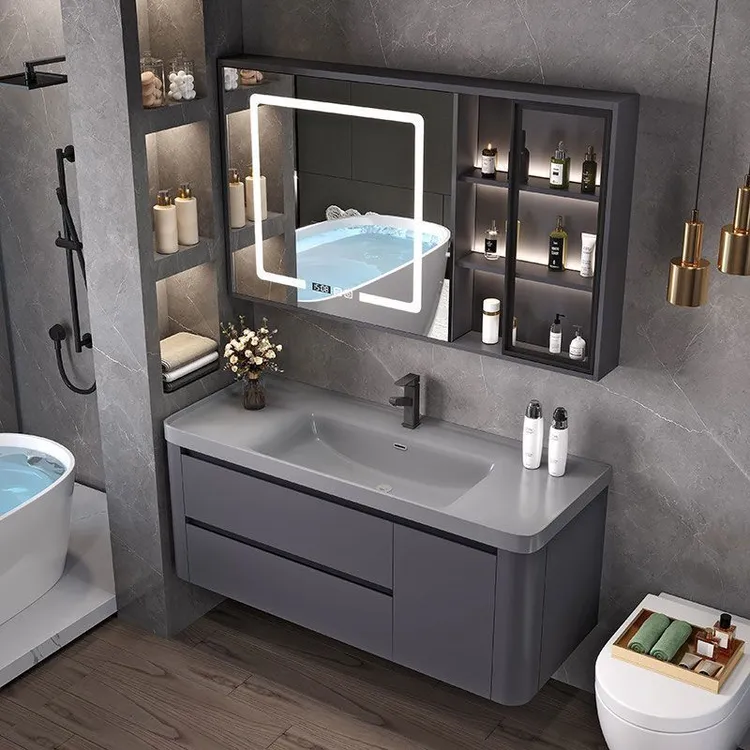 轻奢简约实木一体纳米智能浴室柜卫生间浴室洗漱洗脸盆洗手盆组合