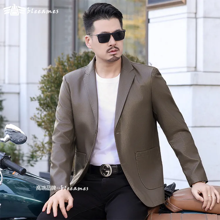 【高档品质】春秋新款皮衣男西装薄款商务休闲高贵单西服高端男外套