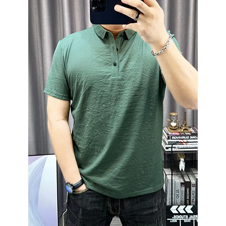 棉麻短袖polo衫男2025夏季新款纯色翻领修身上衣男士半袖透气t恤