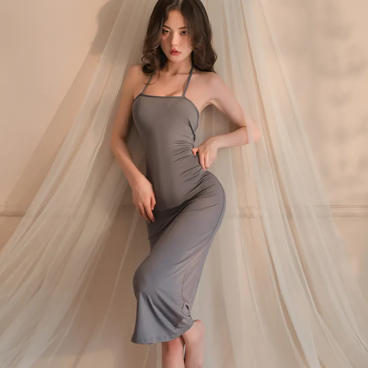 吊带绑带修身长裙显瘦高级感睡裙冰丝大码紧身包臀裙露背连衣裙女