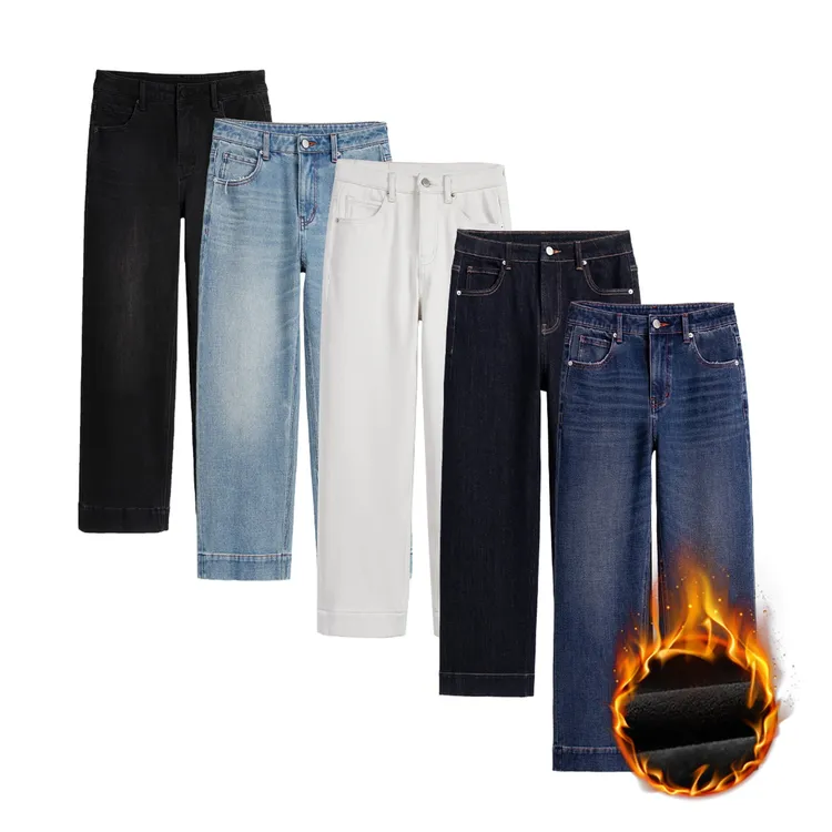 自媒体小个子女秋冬加绒高腰直筒牛仔裤窄版苹果型梨形身材838