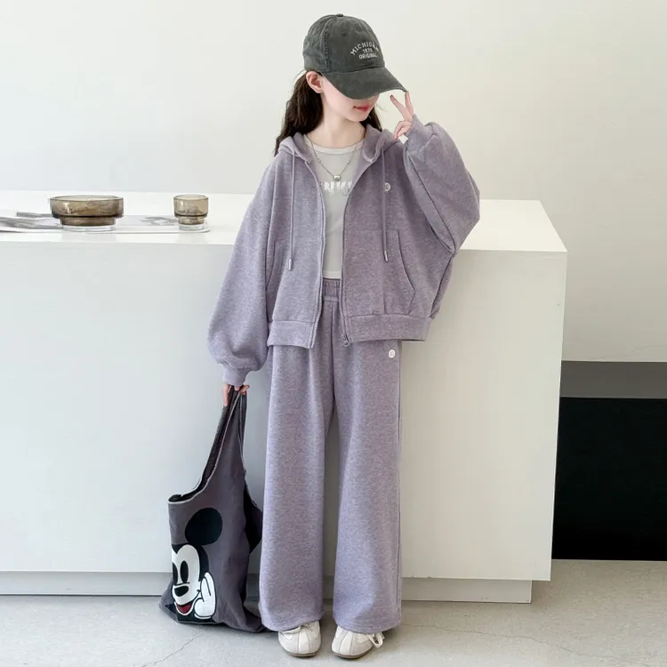 女童时尚套装2025新款小女孩秋装女大童网红连帽外套休闲裤两件套