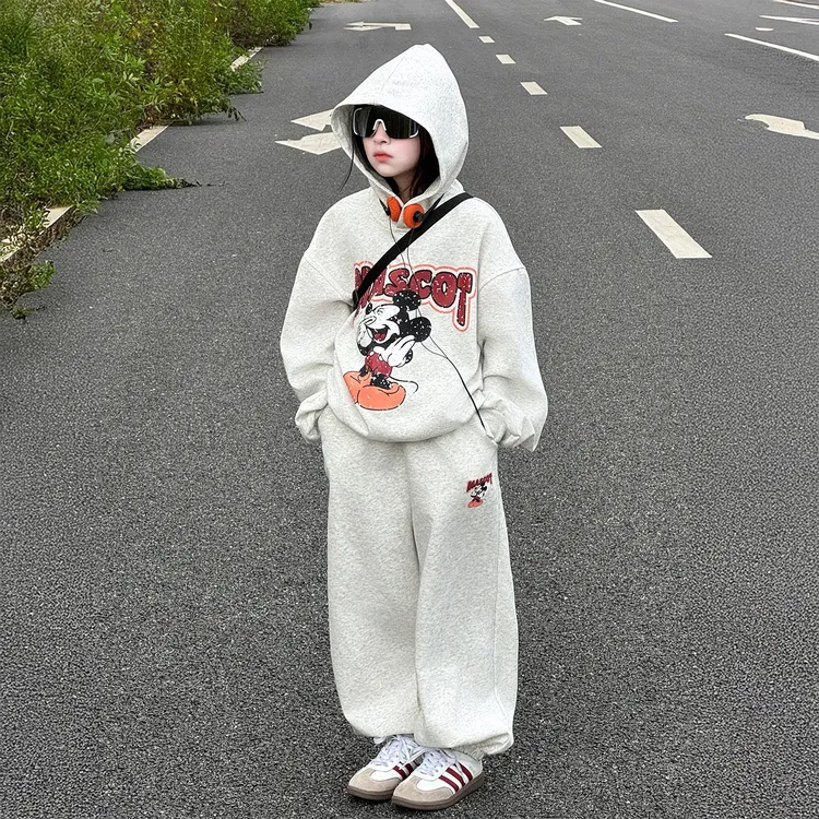 女童秋套装2025新款儿童运动套装女孩大童春秋连帽卫衣休闲两件套