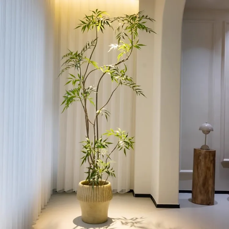 海虹景品黄天竺仿真绿植高端轻奢室内客厅花假树大型落地盆栽摆件