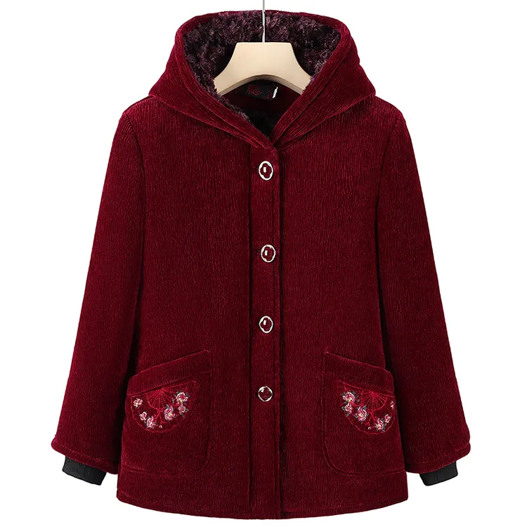 中老年人冬装加绒棉衣妈妈装加绒加厚连帽老人衣服奶奶装保暖棉袄