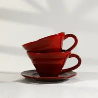 窑变红杯手工咖啡杯复古风陶瓷杯创意杯碟套装粗陶拿铁杯
