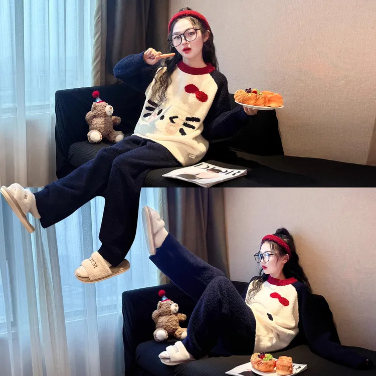 女童睡衣冬珊瑚绒2025新款儿童女孩加厚家居服大童秋冬法兰绒套装